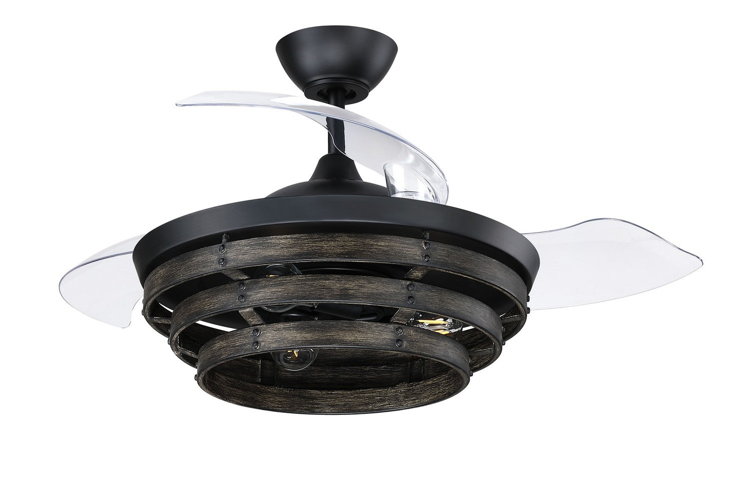 Craftmade - WHS42FBGW3 - Whiskey 42 Hidden Blades 42"Ceiling Fan in Flat Black w/Clear Acrylic Blades Finish - Whiskey 42 Hidden Blades