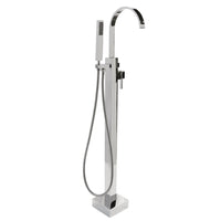 Floor-standing single-hole tub filler with one lever handle, two-way diverter, and hand-held shower with 59" flexible hose. Water flow rate: 4.8 gpm at 60 psi. - Maison&Co.