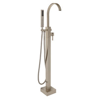 Floor-standing single-hole tub filler with one lever handle, two-way diverter, and hand-held shower with 59" flexible hose. Water flow rate: 4.8 gpm at 60 psi. - Maison&Co.