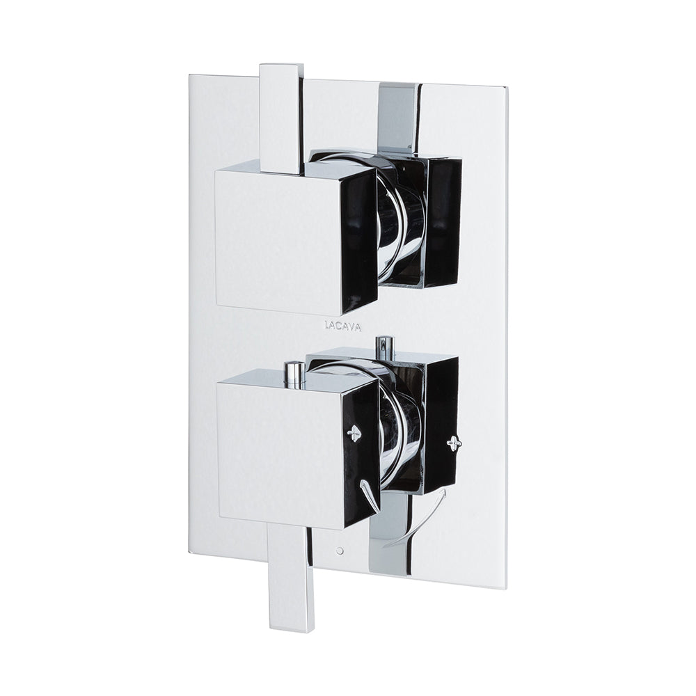 TRIM ONLY - Thermostatic Valve w/1 way volume, GPM 9 (60PSI) with rectangular back plate and 2 stacked square handles - Maison&Co.