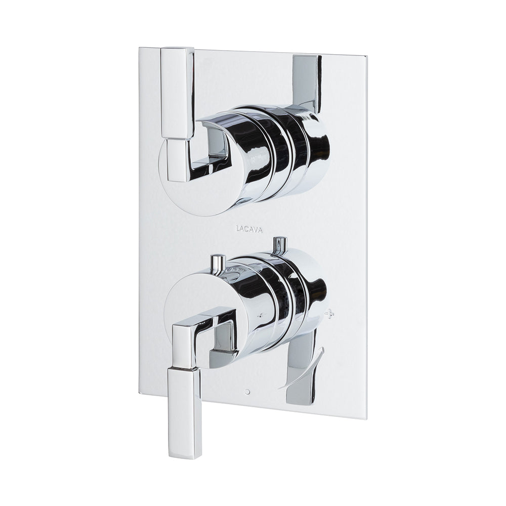 TRIM ONLY - Thermostatic Valve w/1 way volume, GPM 9 (60PSI) with rectangular back plate and 2 stacked lever handles - Maison&Co.