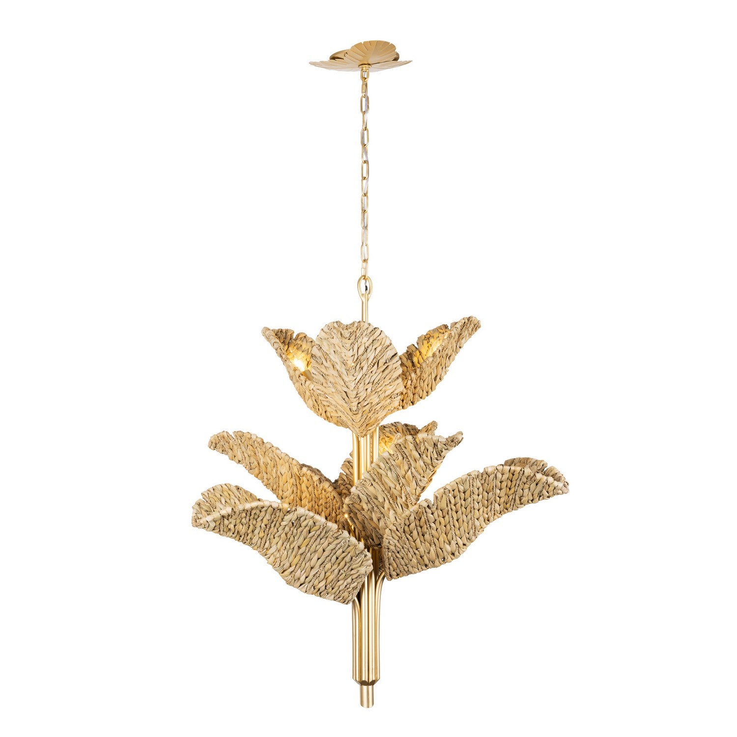 Varaluz - 901C09FGN - Nine Light Chandelier - Banana Leaf - French Gold/Natural Seagrass