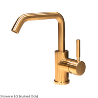 Deck-mount single-hole faucet with a squared-gooseneck swiveling spout, one lever handle, and a pop-up drain. 6 3/4" spout projection. Water flow rate: 1.2 gpm pressure compensating aerator. - Maison&Co.