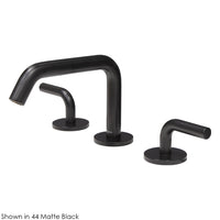 Deck-mount three-hole faucet with a squared-gooseneck swiveling spout, and a click clack drain two curved lever handles. Water flow rate: 1.2 gpm pressure compensating aerator. - Maison&Co.