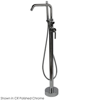 Floor-standing tub filler 37 1/4"H with one curved lever handle, square spout, two-way diverter, and hand-held shower with 59" flexible hose. Water flow rate: 7.2 gpm at 60 psi. - Maison&Co.