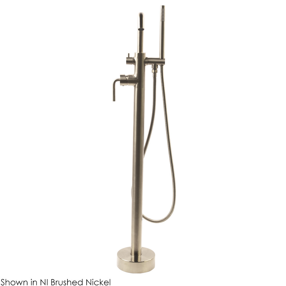 Floor-standing tub filler 37 1/4"H with one curved lever handle, square spout, two-way diverter, and hand-held shower with 59" flexible hose. Water flow rate: 7.2 gpm at 60 psi. - Maison&Co.