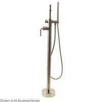 Floor-standing tub filler 37 1/4"H with one curved lever handle, square spout, two-way diverter, and hand-held shower with 59" flexible hose. Water flow rate: 7.2 gpm at 60 psi. - Maison&Co.