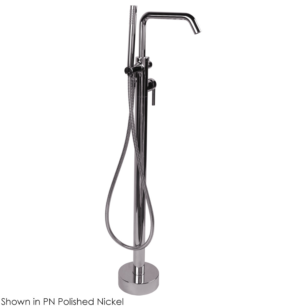 Floor-standing tub filler 37 1/4"H with one curved lever handle, square spout, two-way diverter, and hand-held shower with 59" flexible hose. Water flow rate: 7.2 gpm at 60 psi. - Maison&Co.