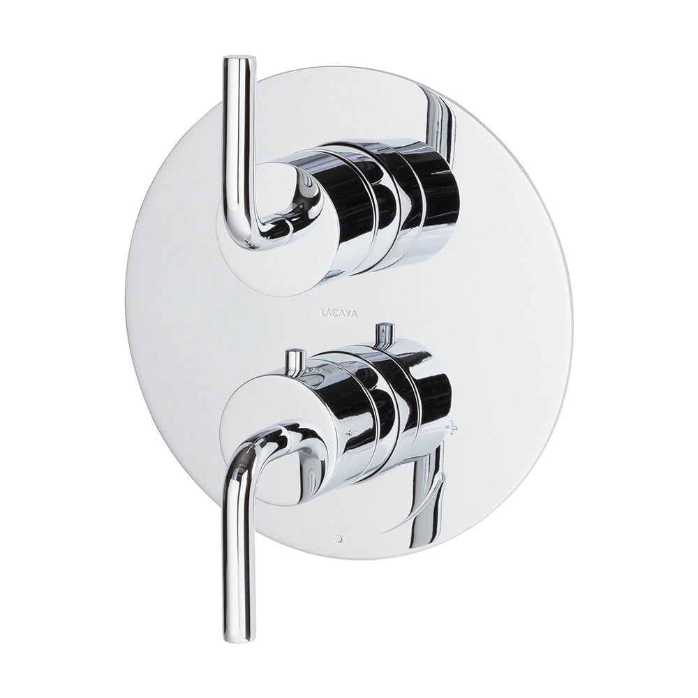 TRIM ONLY - Thermostat w 1-way volume with curved lever handles on round knobs, round back plate, flow rate 6.1 GPM - Maison&Co.