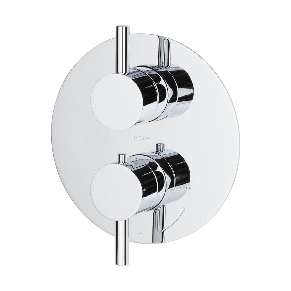 TRIM ONLY - Thermostatic Valve w/1 way volume, GPM 9 (60PSI) with round back plate and 2 stacked round lever handles - Maison&Co.