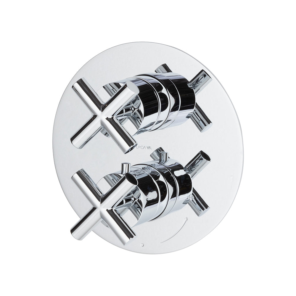 TRIM ONLY - Thermostatic Valve w/1 way volume, GPM 9 (60PSI) with round back plate and 2 stacked cross handles - Maison&Co.