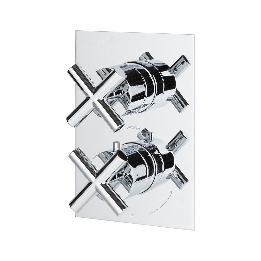 TRIM ONLY - Thermostatic Valve w/1 way volume, GPM 9 (60PSI) with rectangular back plate and 2 stacked cross handles - Maison&Co.