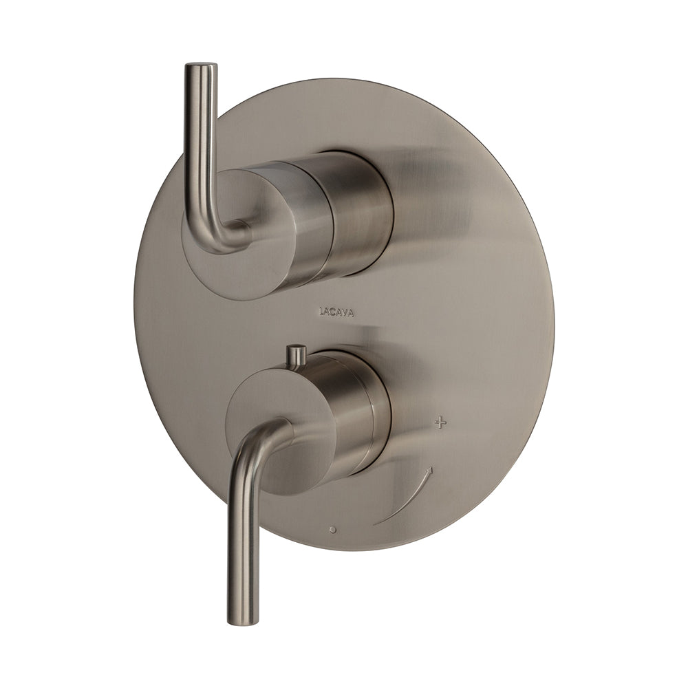 TRIM ONLY - Thermostat w 3-way diverter + OFF, flow rate 6.1 GPM (43.5 PSI) curved lever handles, round back plate - Maison&Co.