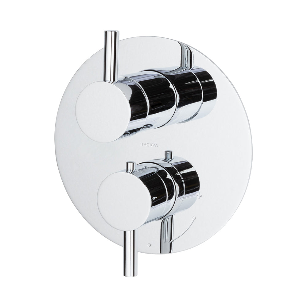 TRIM ONLY - Thermostatic Valve w/3 way diverter + OFF,  GPM 8 (60PSI) with round back plate and 2 stacked  round lever handles - Maison&Co.