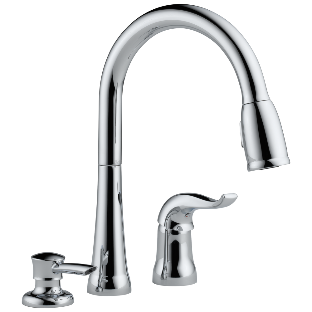 Delta Kate®: Single Handle Pull-Down Kitchen Faucet with Soap Dispenser
