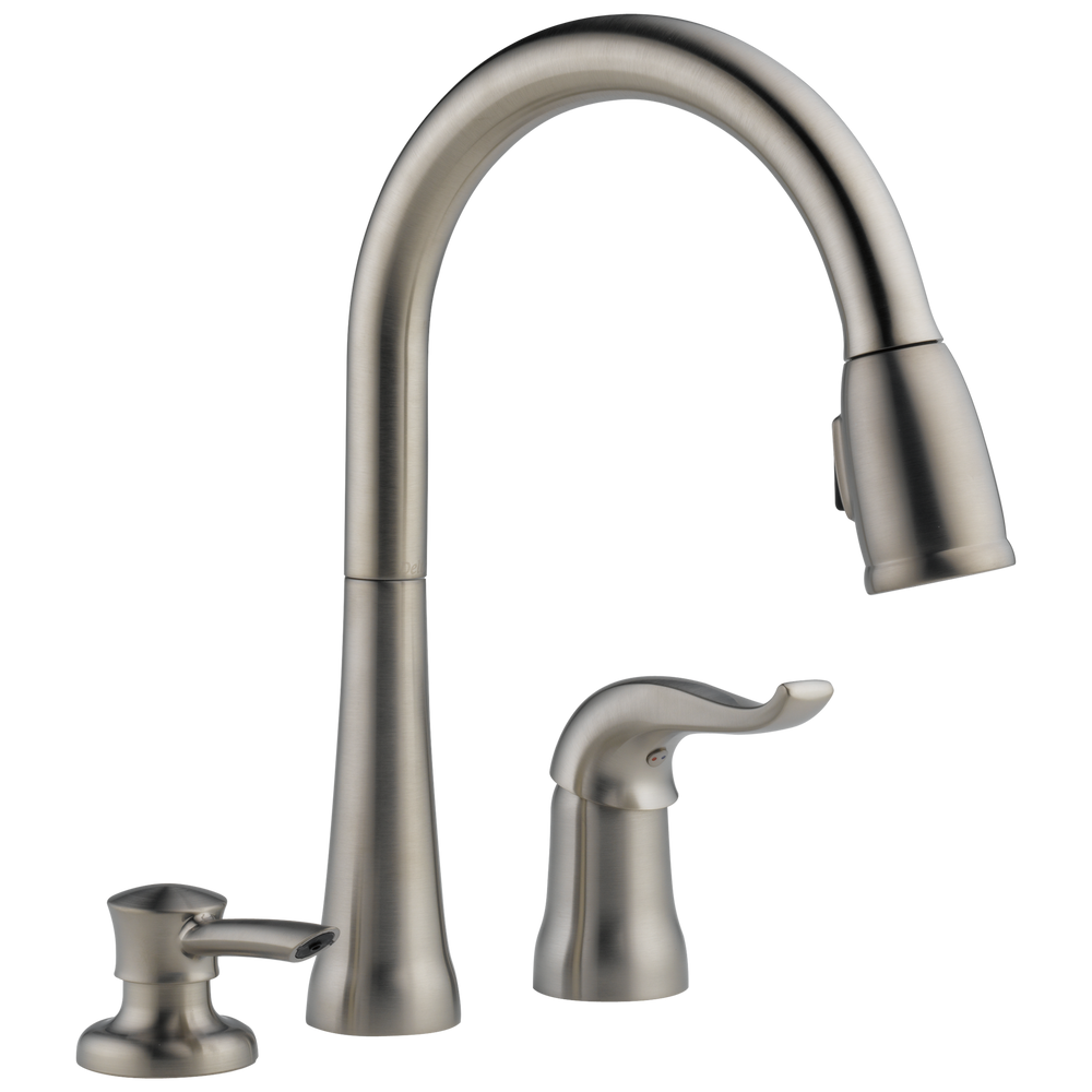 Delta Kate®: Single Handle Pull-Down Kitchen Faucet with Soap Dispenser
