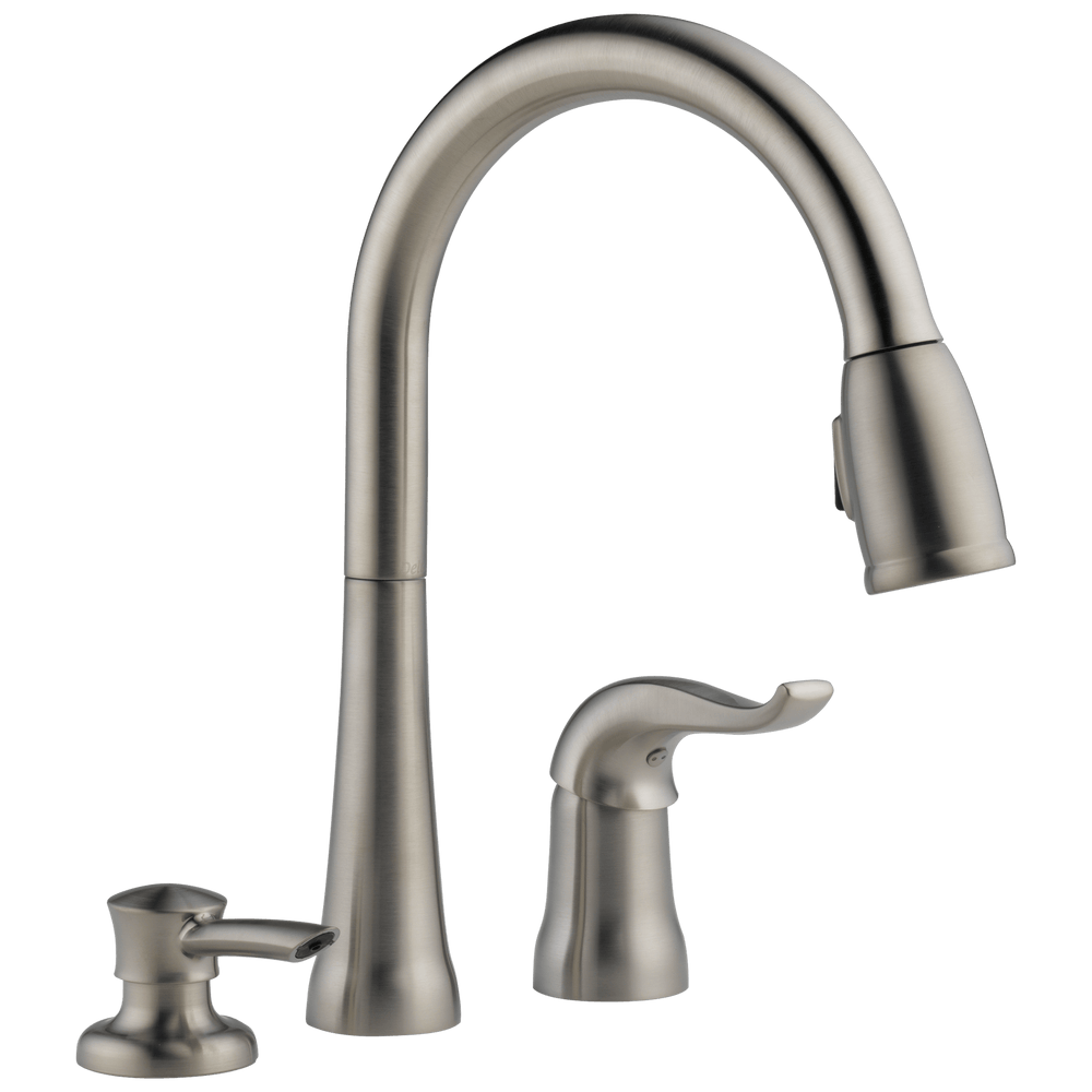 Delta Kate®: Single Handle Pull-Down Kitchen Faucet with Soap Dispenser - Maison&Co.