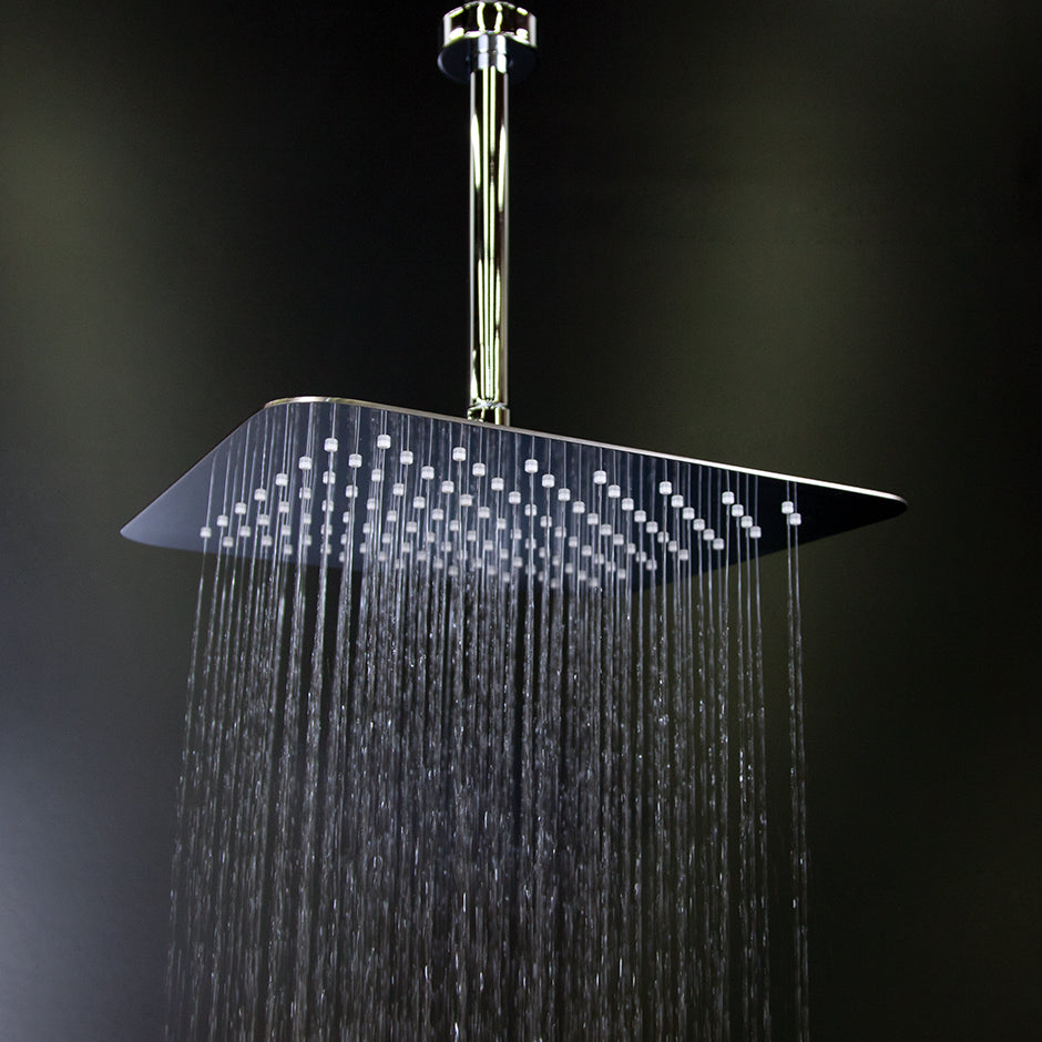 Ceilling mount tilting square rain shower head with ultra thin edge and flow regulator  3.1 gal/m, 112 rubber nozzle. Arm and flange sold separately. 12"x 12" - Maison&Co.