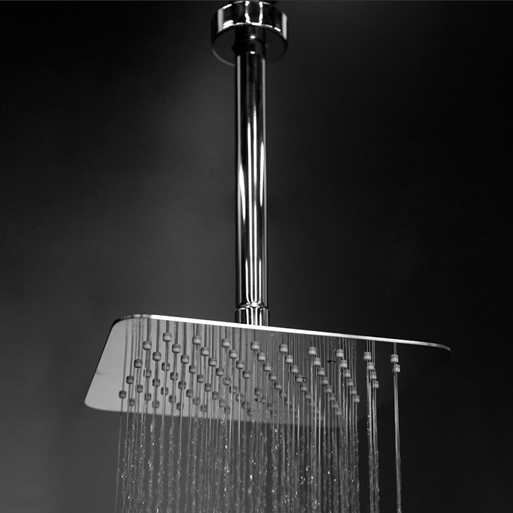 Wall mount or ceilling mount tilting square rain shower head with ultra thin edge and flow regulator 2.5 gal/min, 85 rubber nozzles. Arm and flange sold separately. 8"x 8" - Maison&Co.