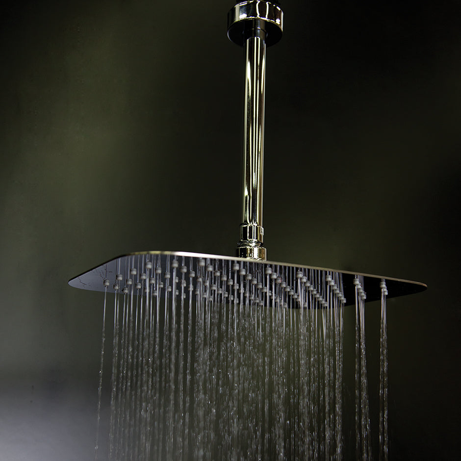 Ceilling mount tilting square rain shower head with ultra thin edge and flow regulator  3.1 gal/m, 90  rubber nozzle. Arm and flange sold separately. 12"x8" - Maison&Co.