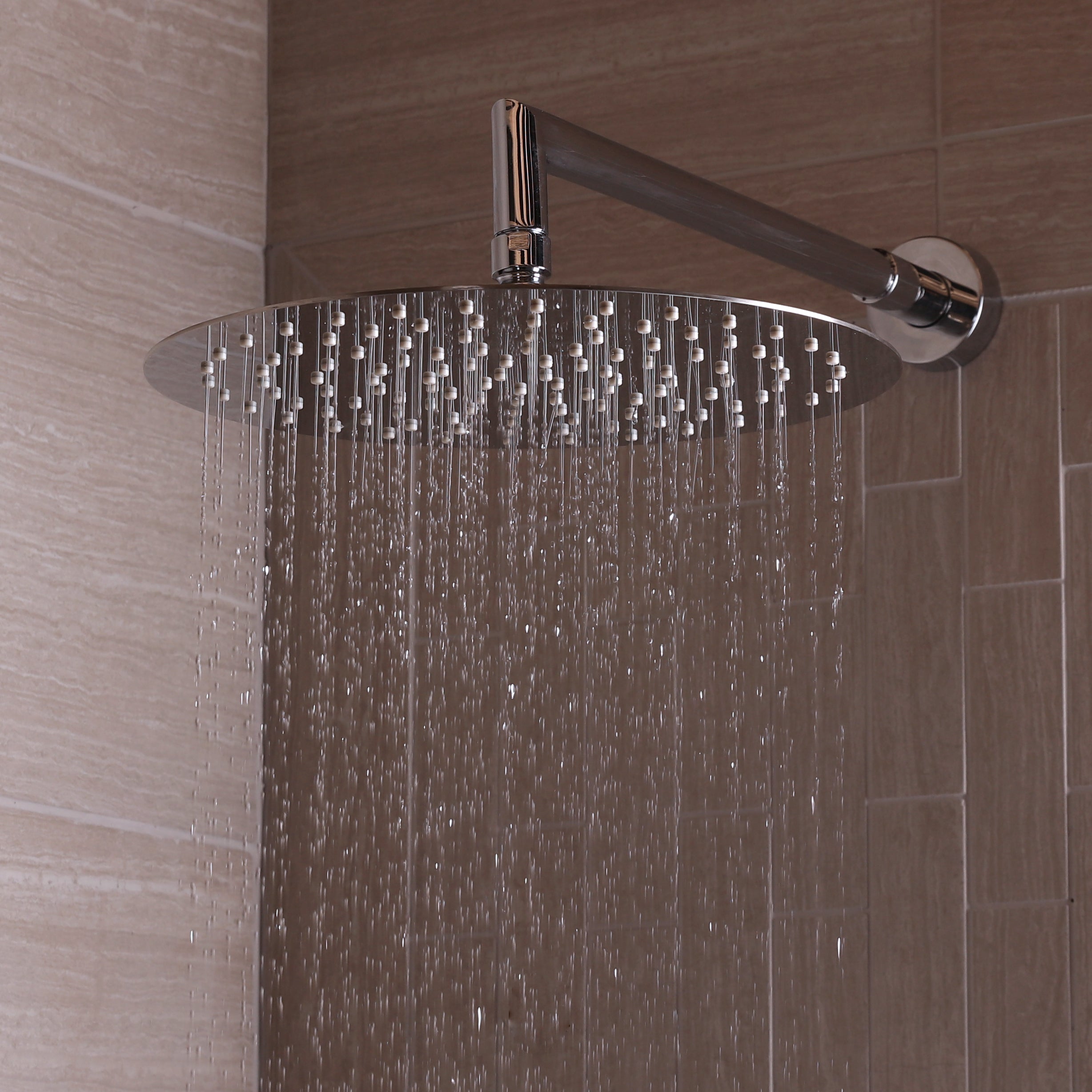 Ceilling mount tilting round rain shower head with ultra thin edge and flow regulator 3.1 gal/m, 120 rubber nozzles. Arm and flinge sold separately.  Diam: 12" - Maison&Co.