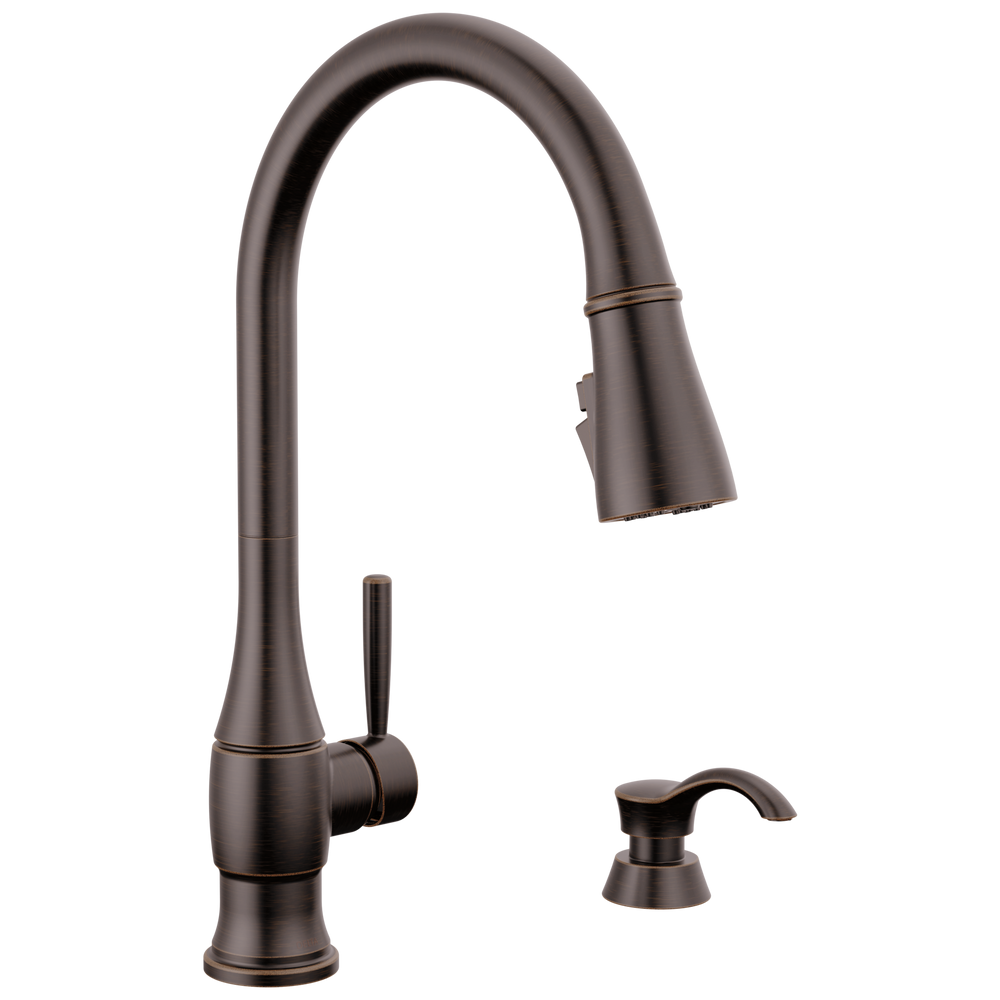 Delta Hazelwood™: Single Handle Pull-Down Kitchen Faucet with Soap Dispenser and ShieldSpray Technology