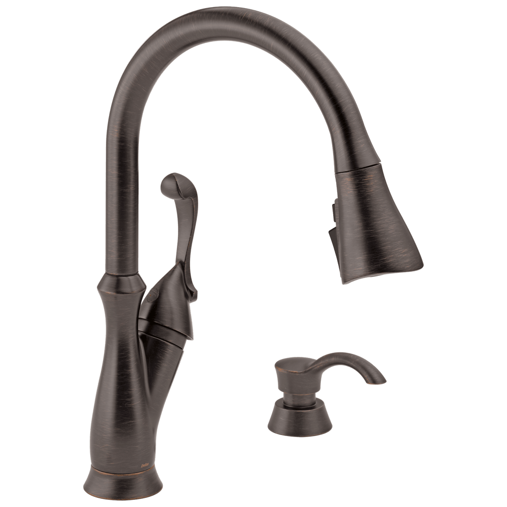 Delta Arabella™: Single Handle Pull-Down Kitchen Faucet with Soap Dispenser and ShieldSpray - Maison&Co.