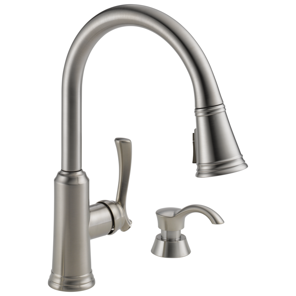 Delta Lakeview®: Single Handle Pull-Down Kitchen Faucet with Soap Dispenser and ShieldSpray® Technology