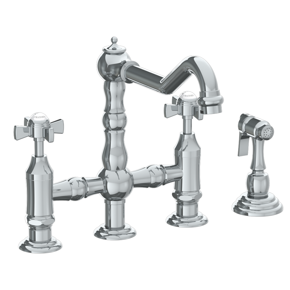 Deck Mounted Bridge Kitchen Faucet With Side Spray