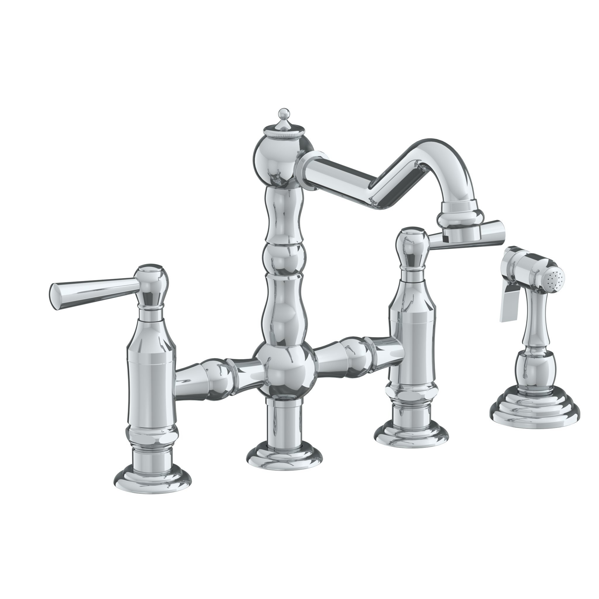 Deck Mounted Bridge Kitchen Faucet With Side Spray