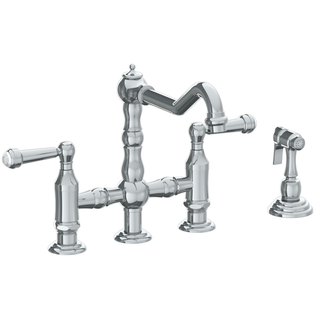 Deck Mounted Bridge Kitchen Faucet With Side Spray