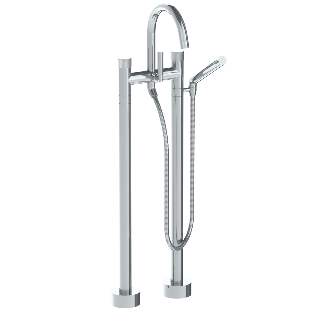 Floor Standing Bath Set With Gooseneck Spout And Slim Hand Shower