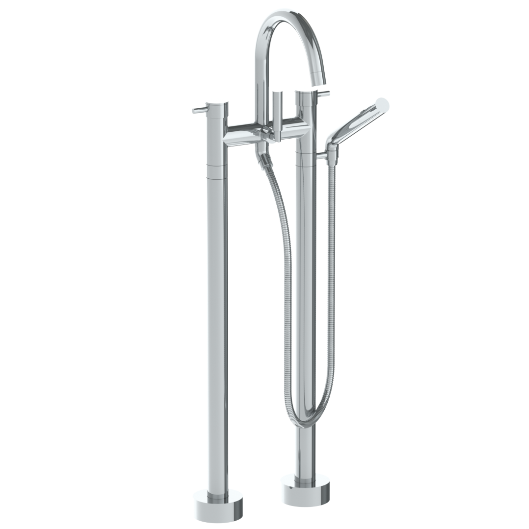 Floor Standing Bath Set With Gooseneck Spout And Slim Hand Shower