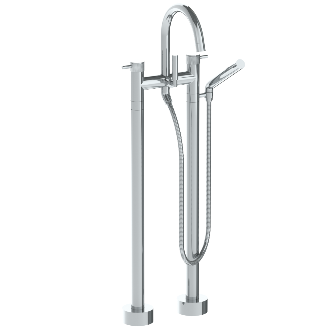 Floor Standing Bath Set With Gooseneck Spout And Slim Hand Shower