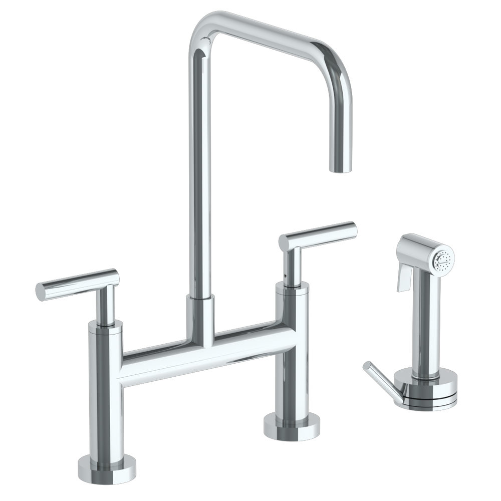 Deck Mounted Bridge Square Top Kitchen Faucet With Independent Side Spray