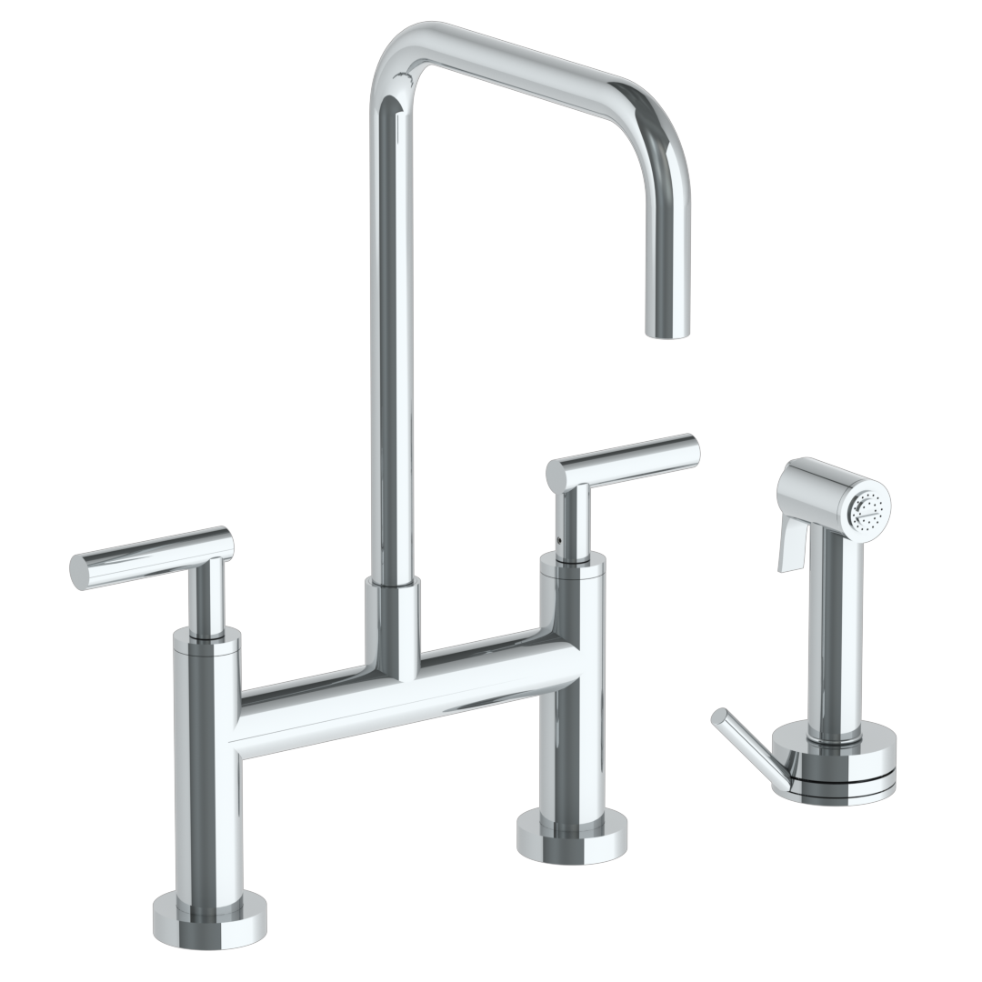 Deck Mounted Bridge Square Top Kitchen Faucet With Independent Side Spray