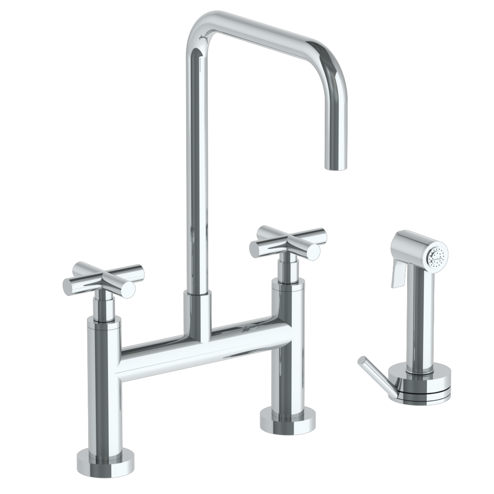 Deck Mounted Bridge Square Top Kitchen Faucet With Independent Side Spray