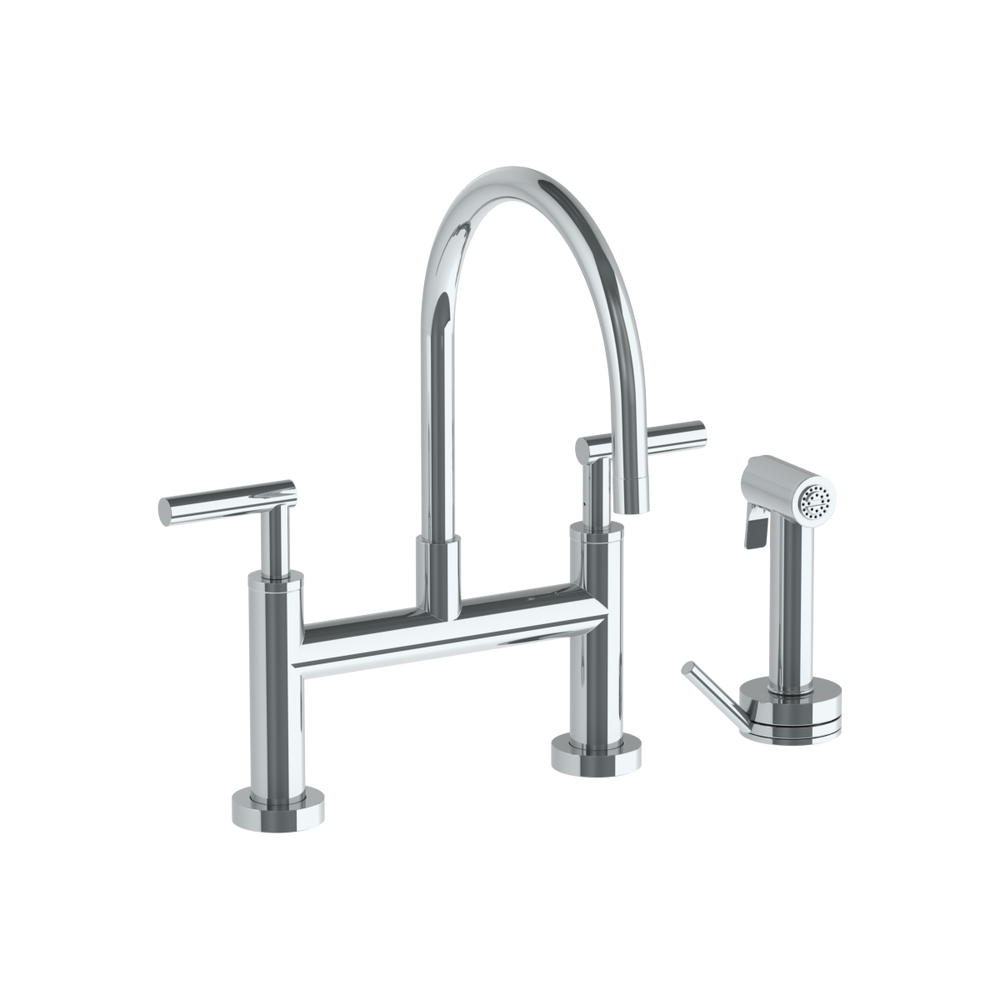 Deck Mounted Bridge Gooseneck Kitchen Faucet With Independent Side Spray