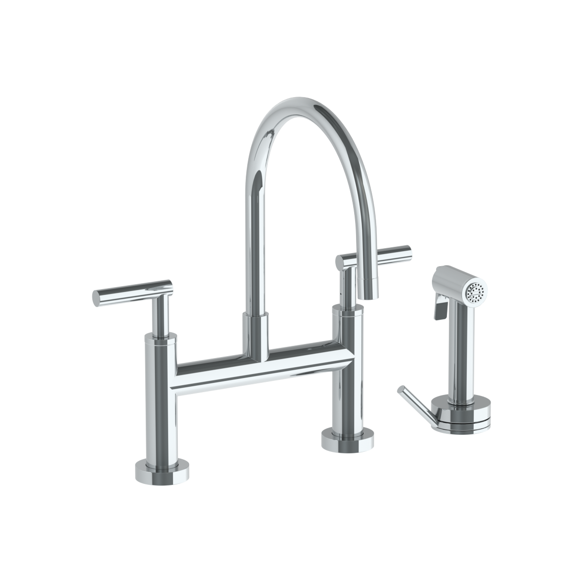 Deck Mounted Bridge Gooseneck Kitchen Faucet With Independent Side Spray