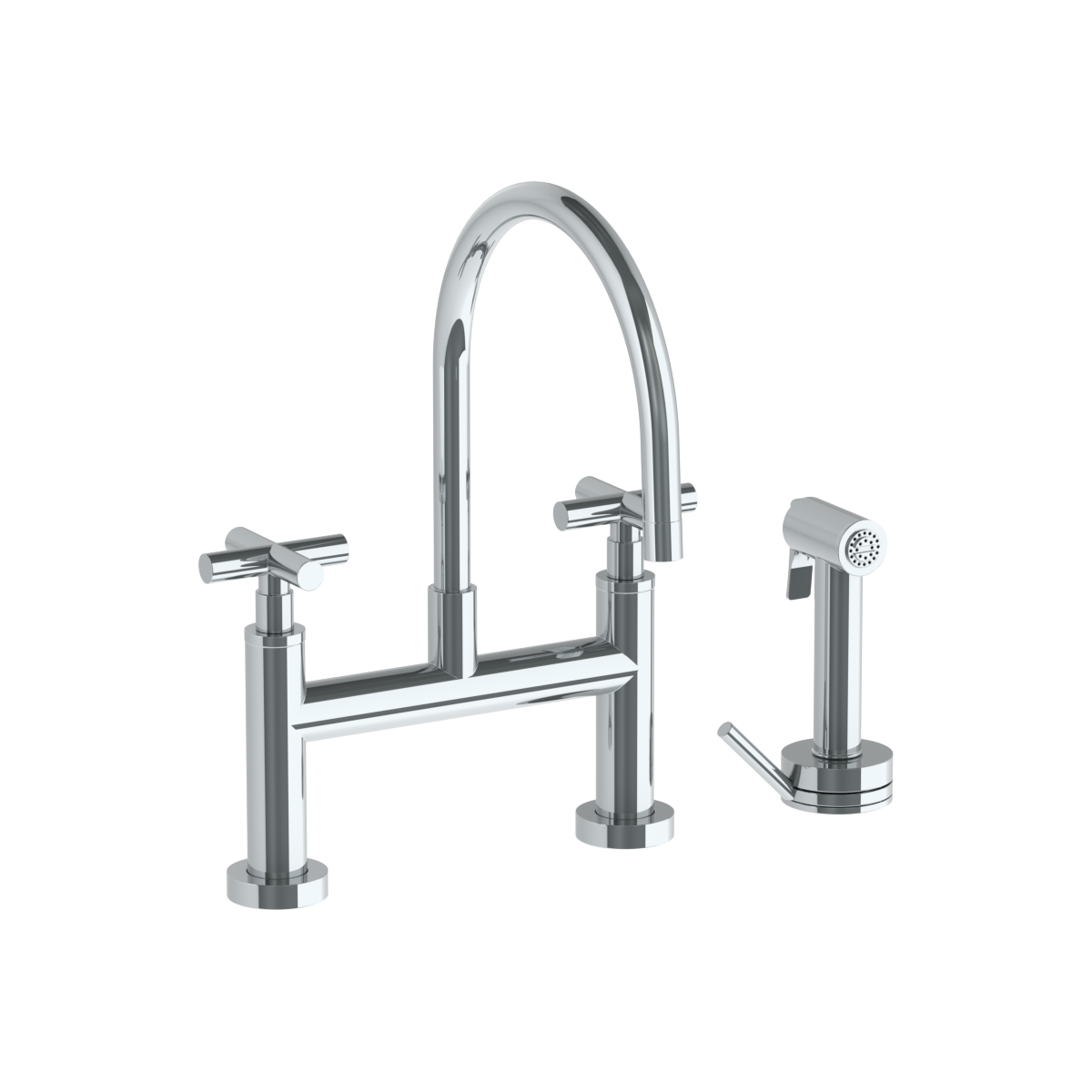 Deck Mounted Bridge Gooseneck Kitchen Faucet With Independent Side Spray