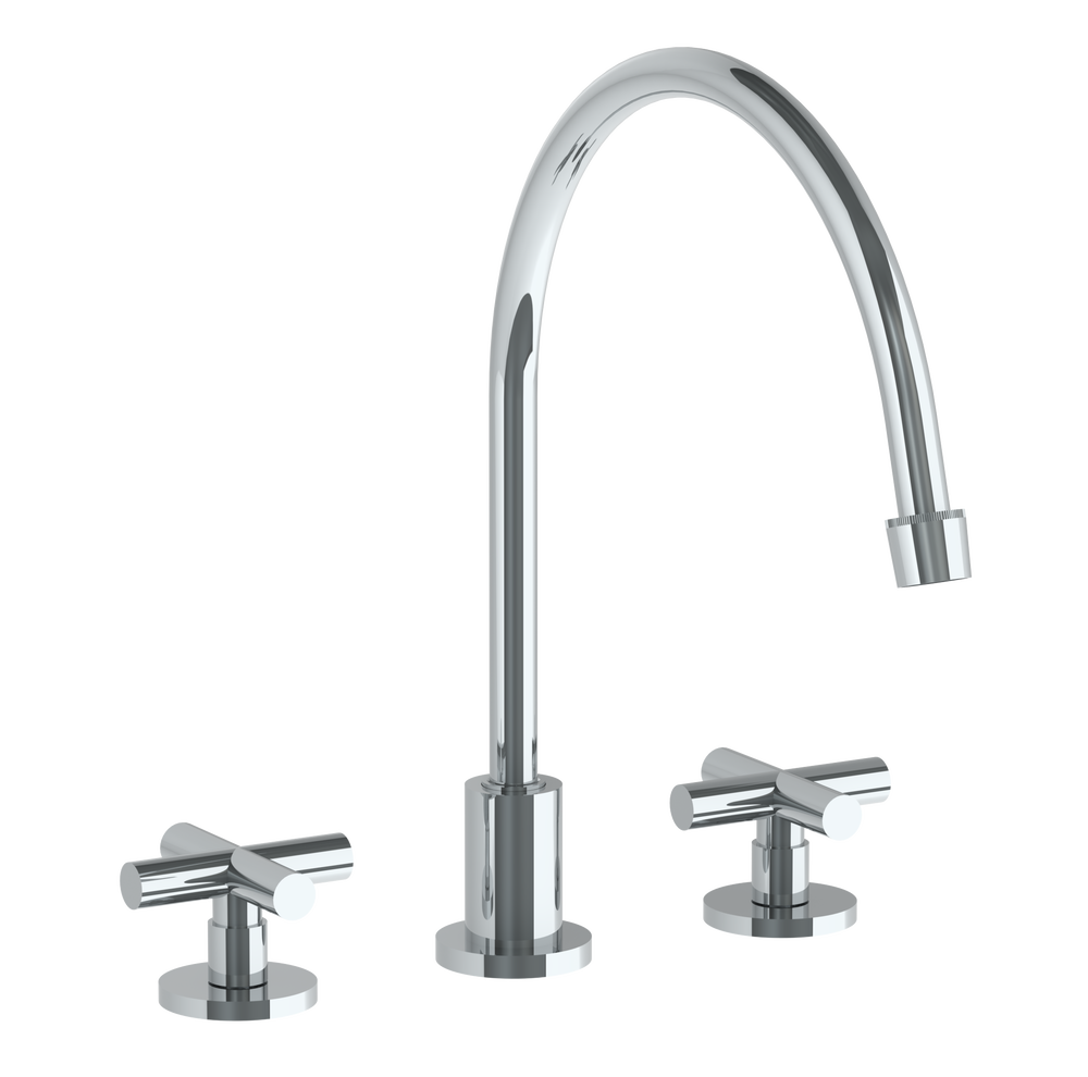 Deck Mounted 3 Hole Extended Gooseneck Kitchen Faucet