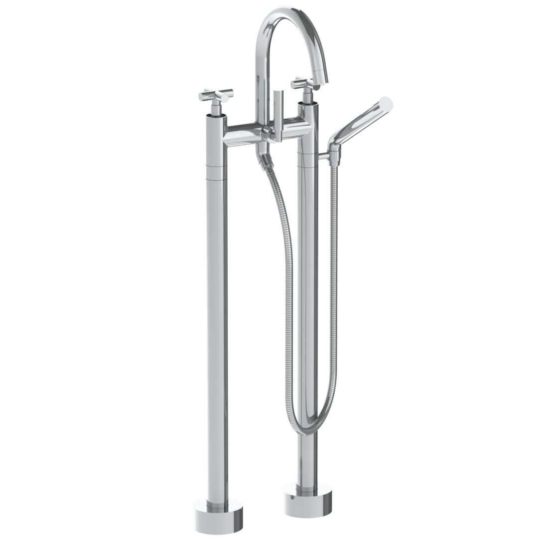 Floor Standing Bath Set With Gooseneck Spout And Slim Hand Shower