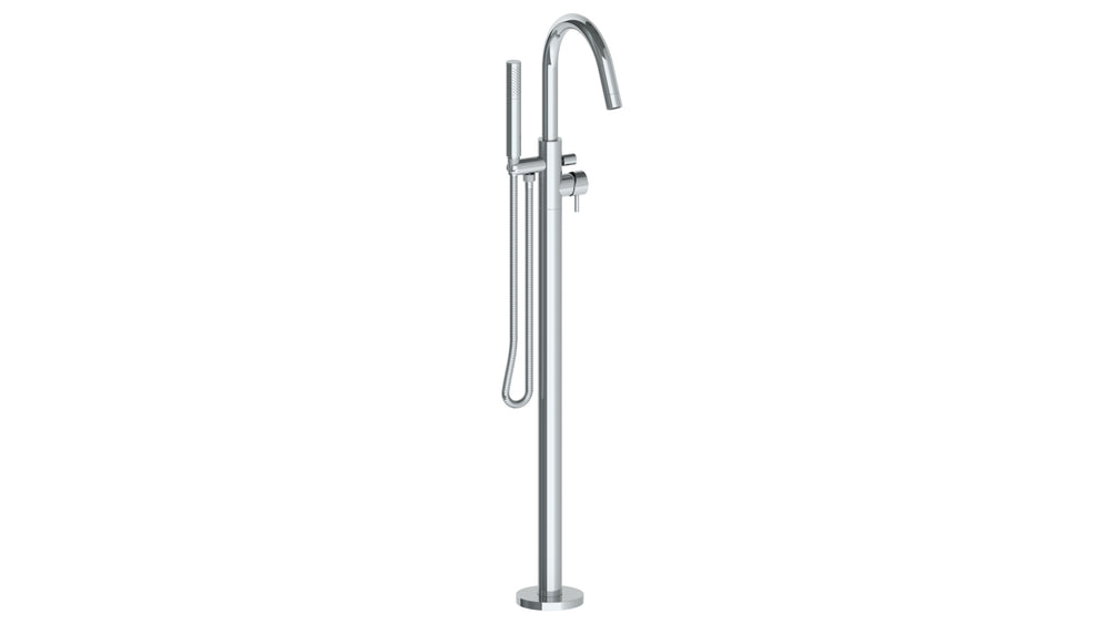 Single Hole Floor Standing Gooseneck Bath Set With Hand Shower