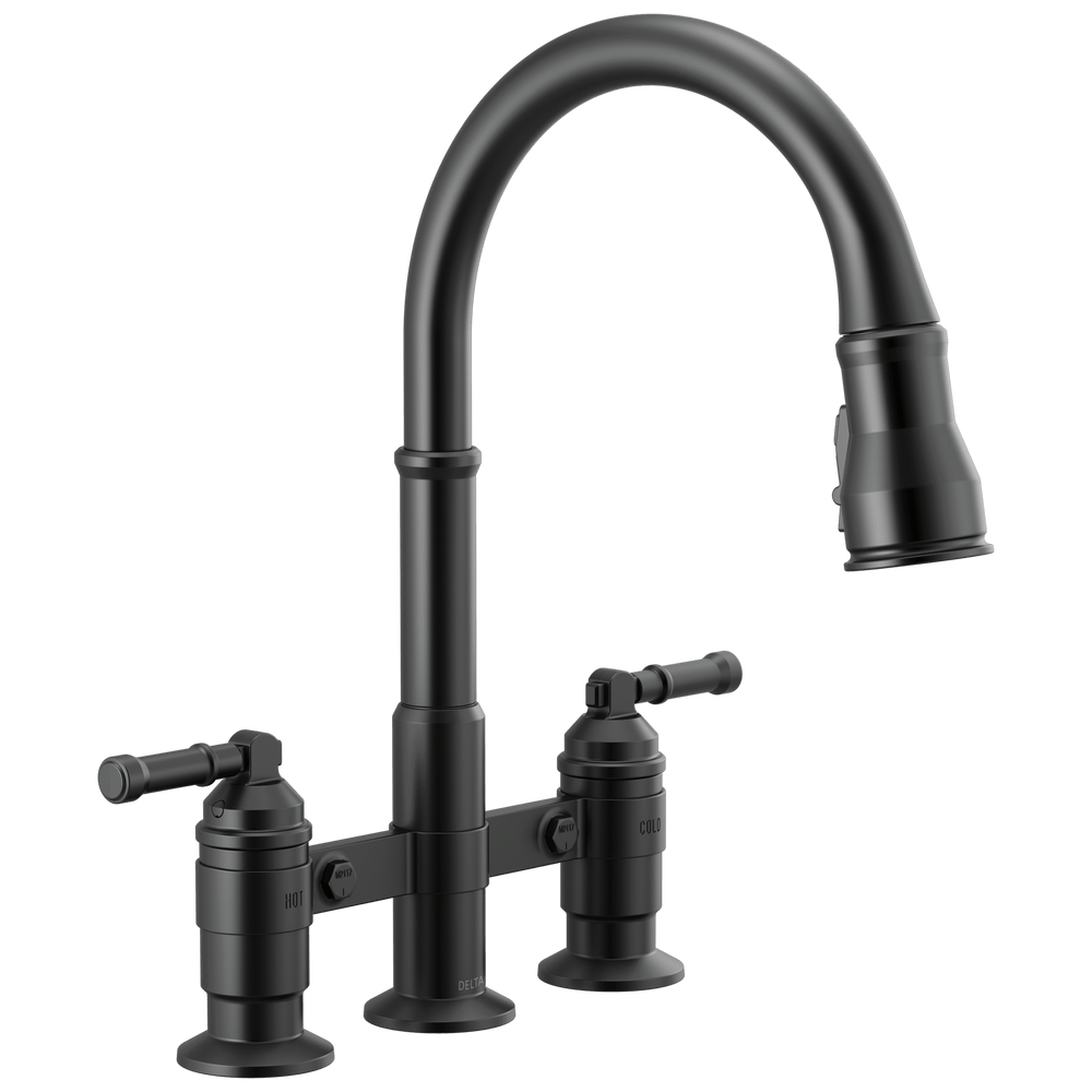 Delta Broderick™: Two Handle Pull-Down Bridge Kitchen Faucet