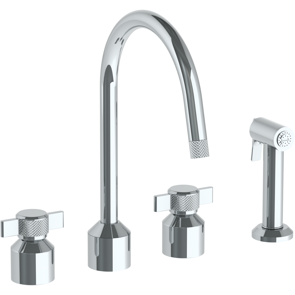 Deck Mounted 4 Hole Kitchen Set With Gooseneck Spout - Includes Side Spray