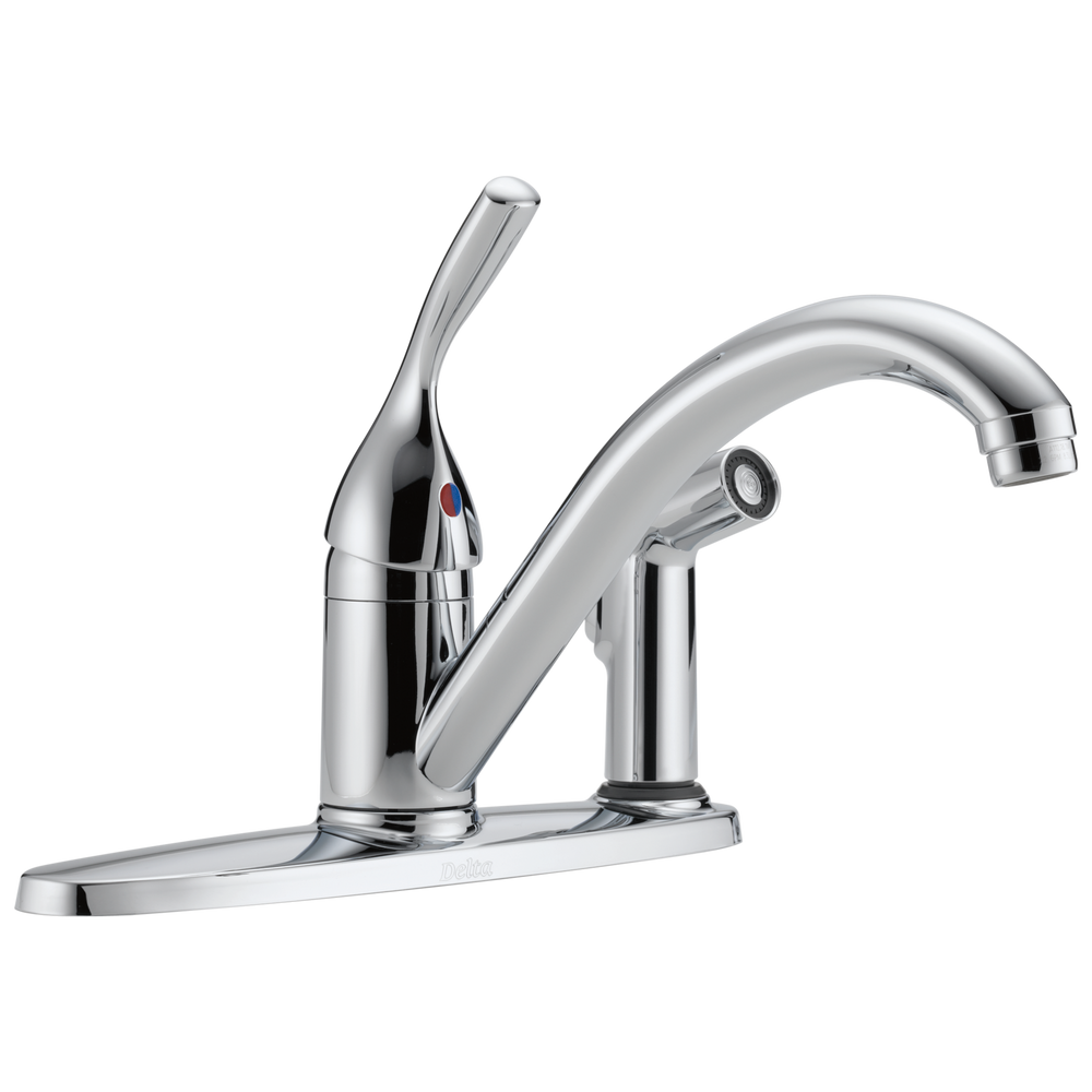 Delta 134 / 100 / 300 / 400 Series: Single Handle Kitchen Faucet with Integral Spray