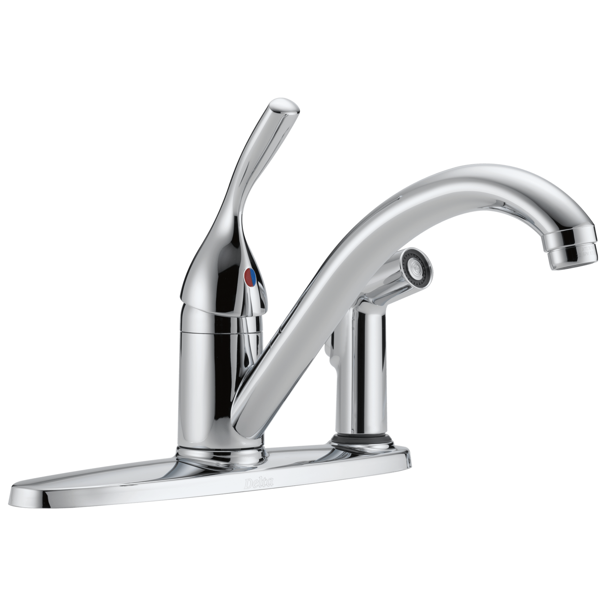 Delta 134 / 100 / 300 / 400 Series: Single Handle Kitchen Faucet with Integral Spray