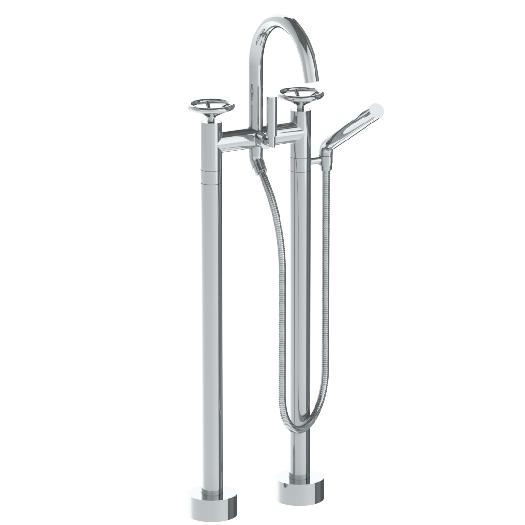 Floor Standing Gooseneck Bath Set With Slim Hand Shower