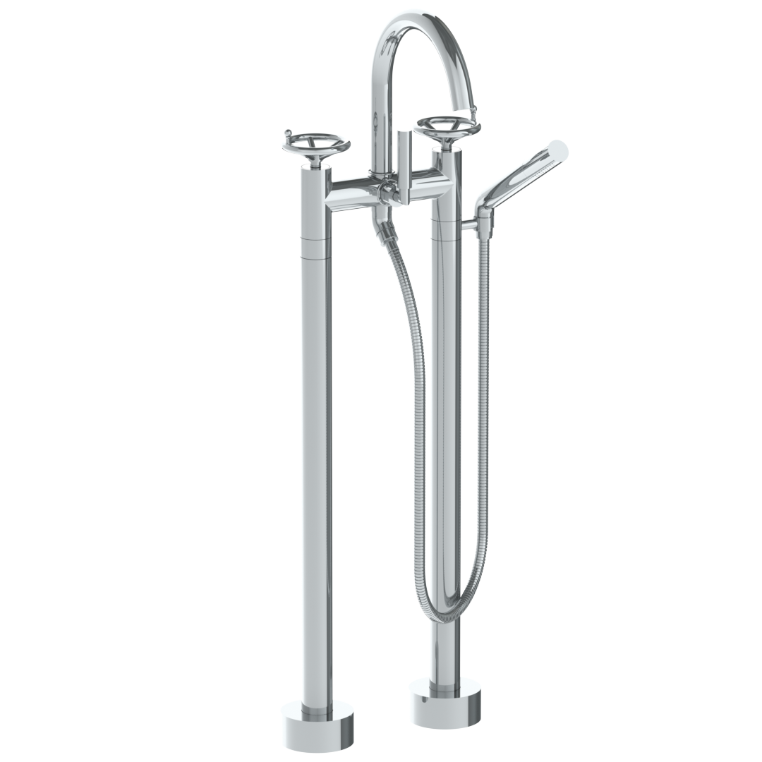 Floor Standing Gooseneck Bath Set With Slim Hand Shower