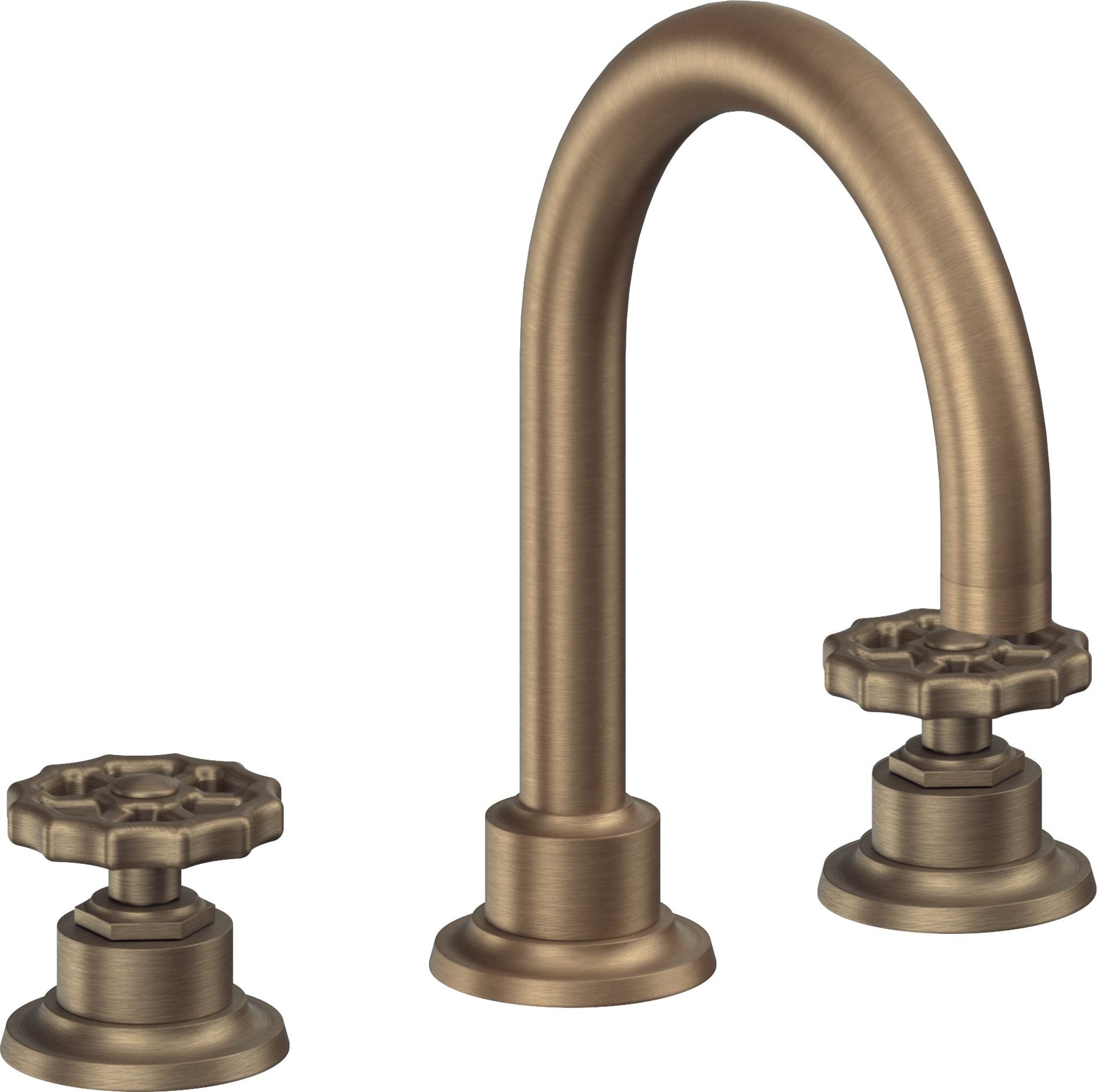 California Faucets - 8102WZBF-ABF - 8" Widespread Lavatory Faucet with Completely Finished ZeroDrain - Antique Brass Flat - Descanso Works